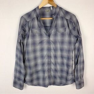 Athleta Purple Plaid Button Down Hiking Shirt